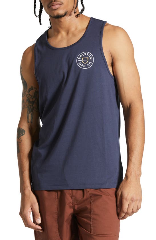 Brixton Crest Graphic Tank In Washed Navy/ Off White