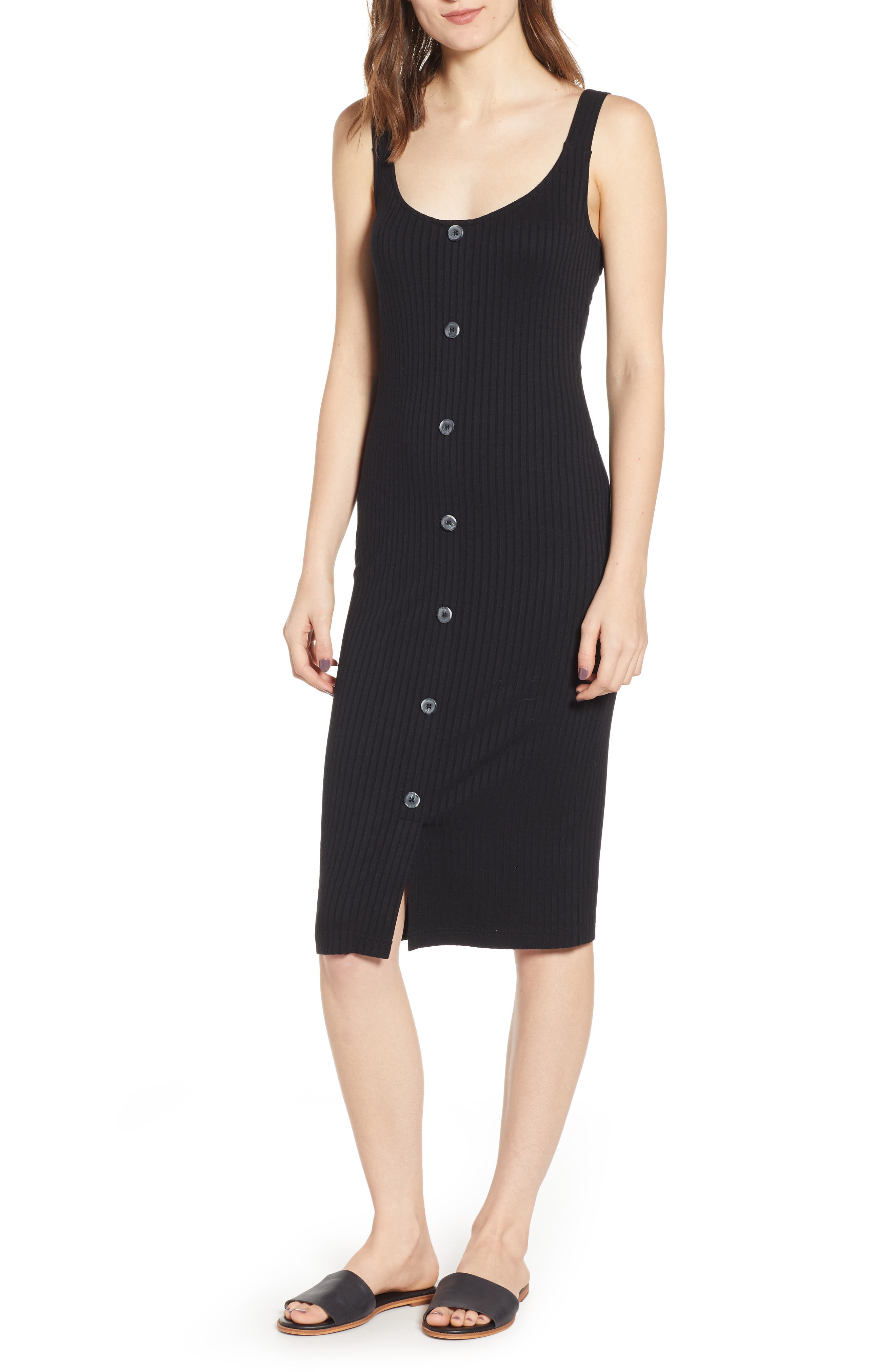 Plus Size Bp. Button Front Midi Dress, Black