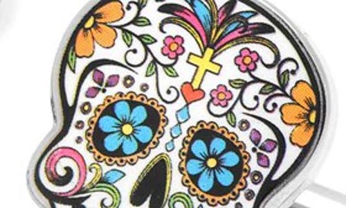 Cufflinks, Inc Day Of The Dead Skull Cufflinks In Silver/black/pink