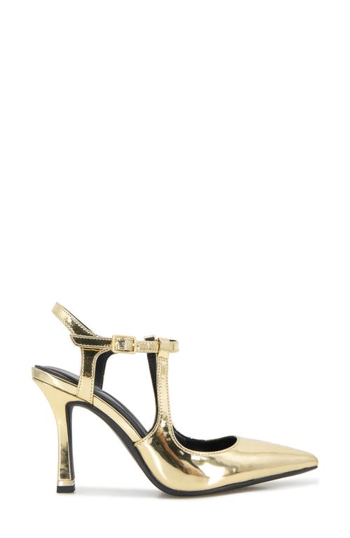 Kenneth Cole Romi Ankle Strap Pointed Toe Pump In Gold