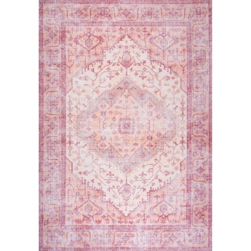 Jonathan Y Alacati Ogee Medallion Machine-washable Area Rug In Red/orange/cream