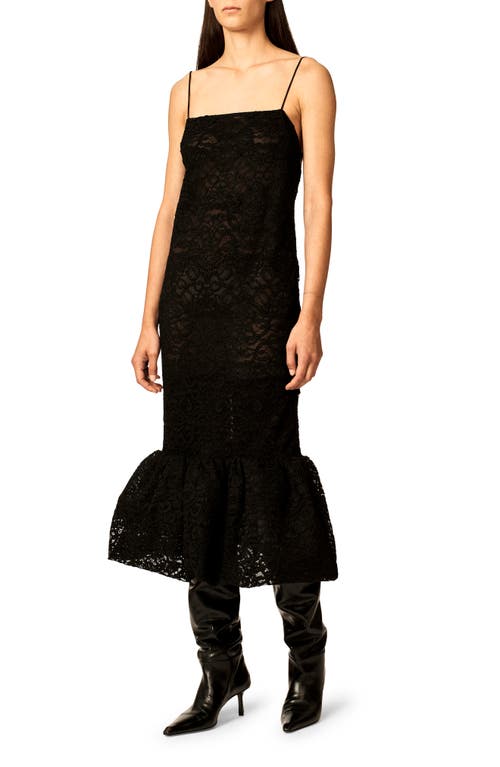 Interior The Esther Sheer Floral Lace Midi Dress Black at Nordstrom,