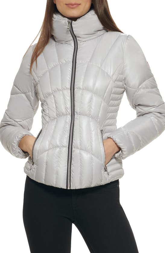 Guess Quilted Puffer Jacket In Silver