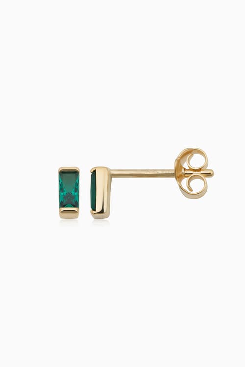 Oradina 14k Gold Fresco Baguette Micro Studs Earrings In Yellow Gold - Green Zirconia