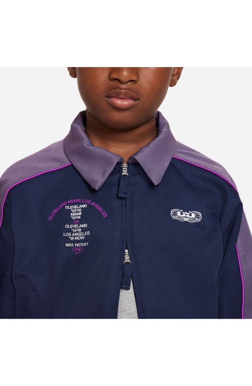 Shop Nike Kids' Lebron James Dri-fit Oversize Track Jacket In Midnight Navy/purple