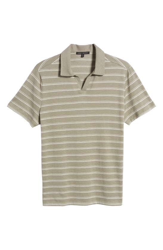 Shop Robert Barakett Meyer Stripe Jacquard Johnny Collar Cotton Polo In Olive