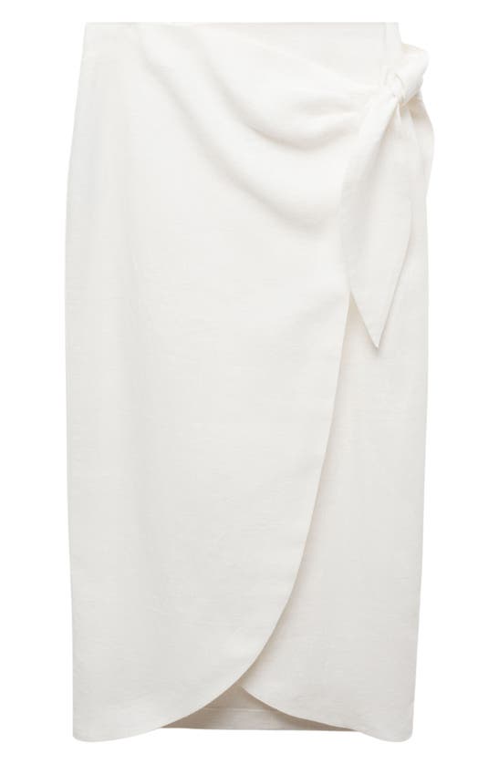 Shop Mango Wrap Front Linen Midi Skirt In White