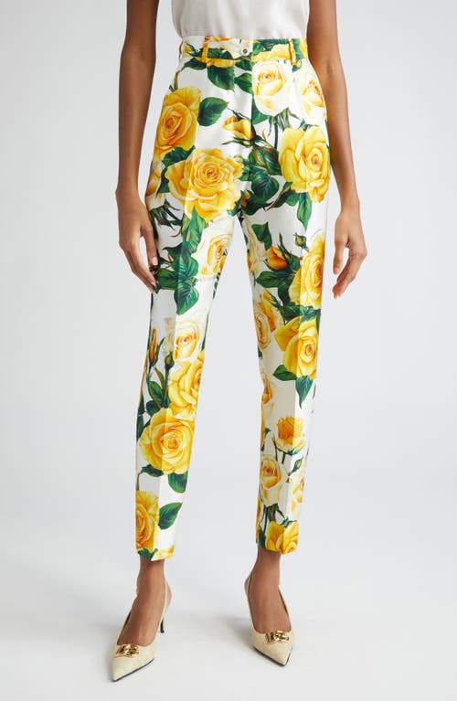 Dolce & Gabbana Rose Print Ankle Trousers Gialle at Nordstrom, Us