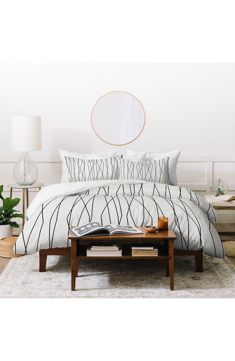 DENY DESIGNS Heather Dutton Linear Cross Duvet Cover & Sham Set, Main, color, Black