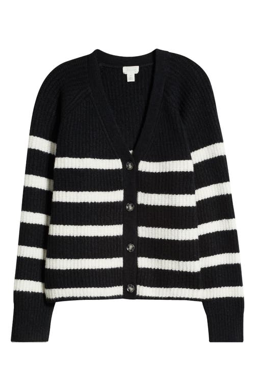 Shop Caslonr Caslon(r) Weekend Stripe Cardigan In Black- Ivory Cleo Stripe