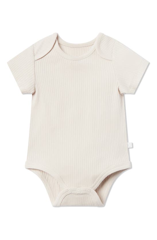 Mori Ribbed Short Sleeve Bodysuit In Ecru