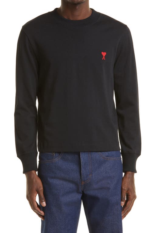 AMI Paris Mattiussi Ami de Coeur Logo Embroidered T-Shirt in Black/001