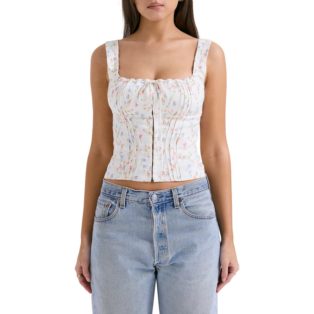 House Of Cb Chicca Square Neck Corset Top In White/pink Blue Floral Print