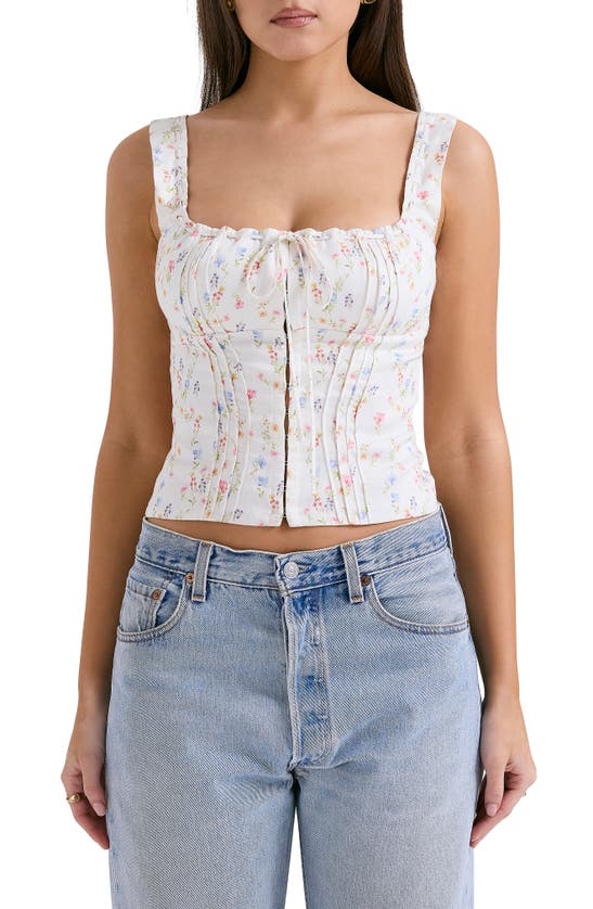 Shop House Of Cb Chicca Square Neck Corset Top In White/ Pink Blue Floral Print