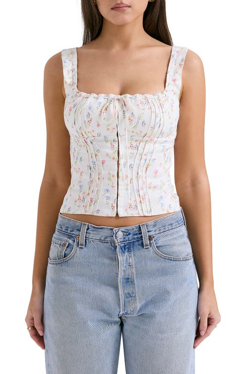 Chicca Square Neck Corset Top in White/Pink Blue Floral Print
