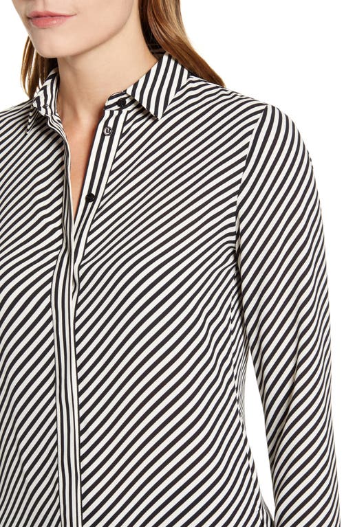Anne Klein Plus Size Striped Slit-cuff Blouse In Anne Blk/anne White Combo