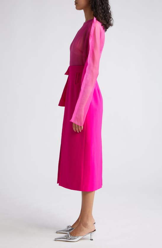 Shop Stine Goya Felicity Mixed Media Long Sleeve Dress In Fuchsia
