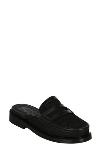 Moschino Logo Jacquard Loafer Mules In Black