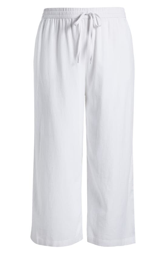 Caslon Tie Waist Wide Leg Crop Linen Blend Pants In White