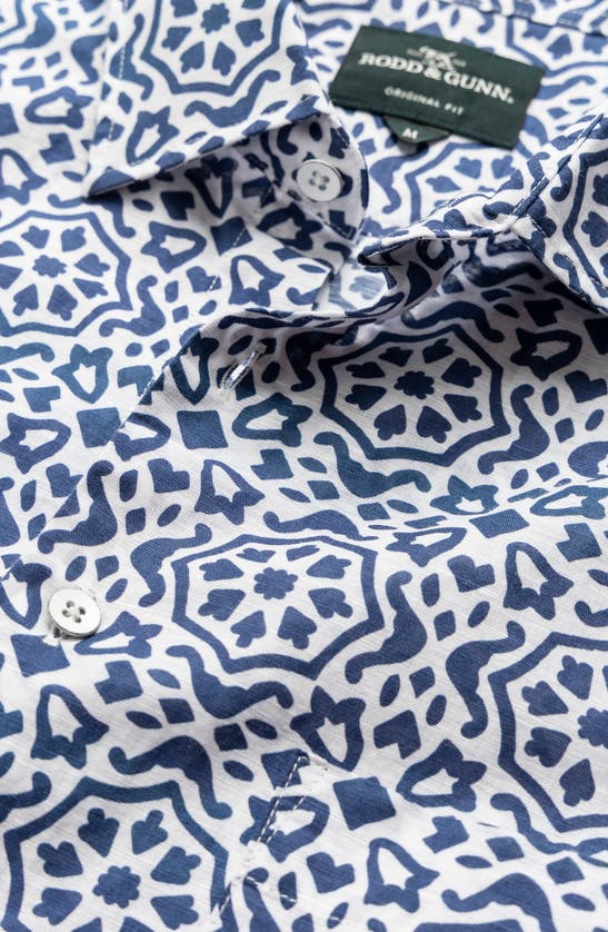 Shop Rodd & Gunn Becksley Tile Print Short Sleeve Linen & Cotton Button-up Shirt In Porcelain