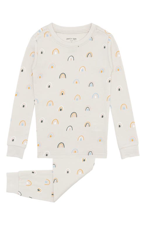 Petit Lem Kids' Rainbow Print Fitted Organic Cotton Two-Piece Pajamas in 102 Beige