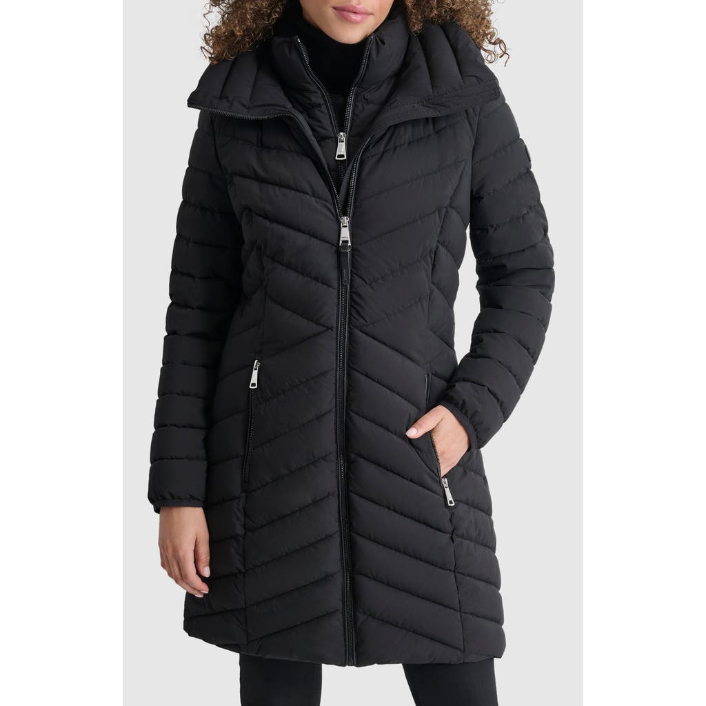Dkny Women's Bib Puffer Coat In Black