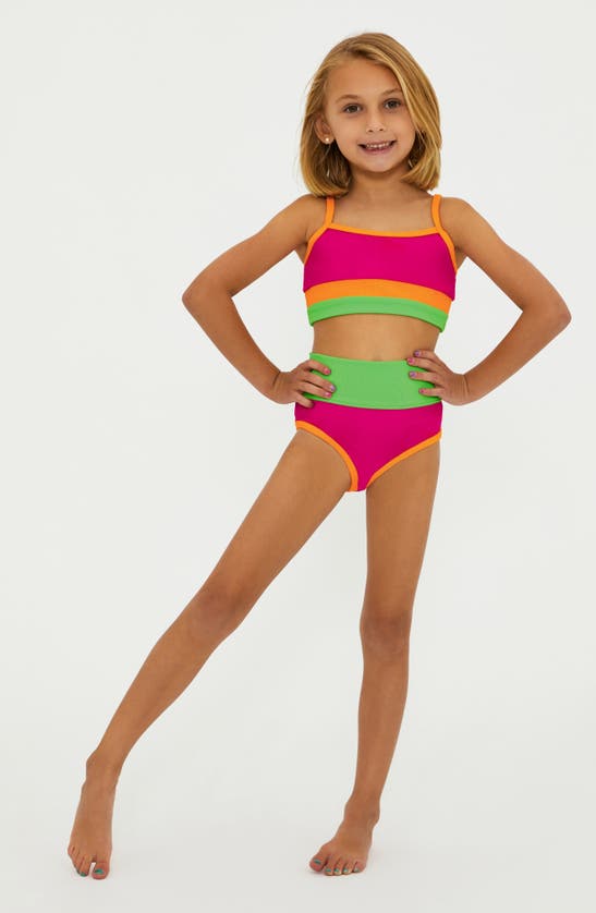 Shop Beach Riot Kids' Little Eva & Emmie Two-piece Swimsuit In Neon Sunset Colorblock