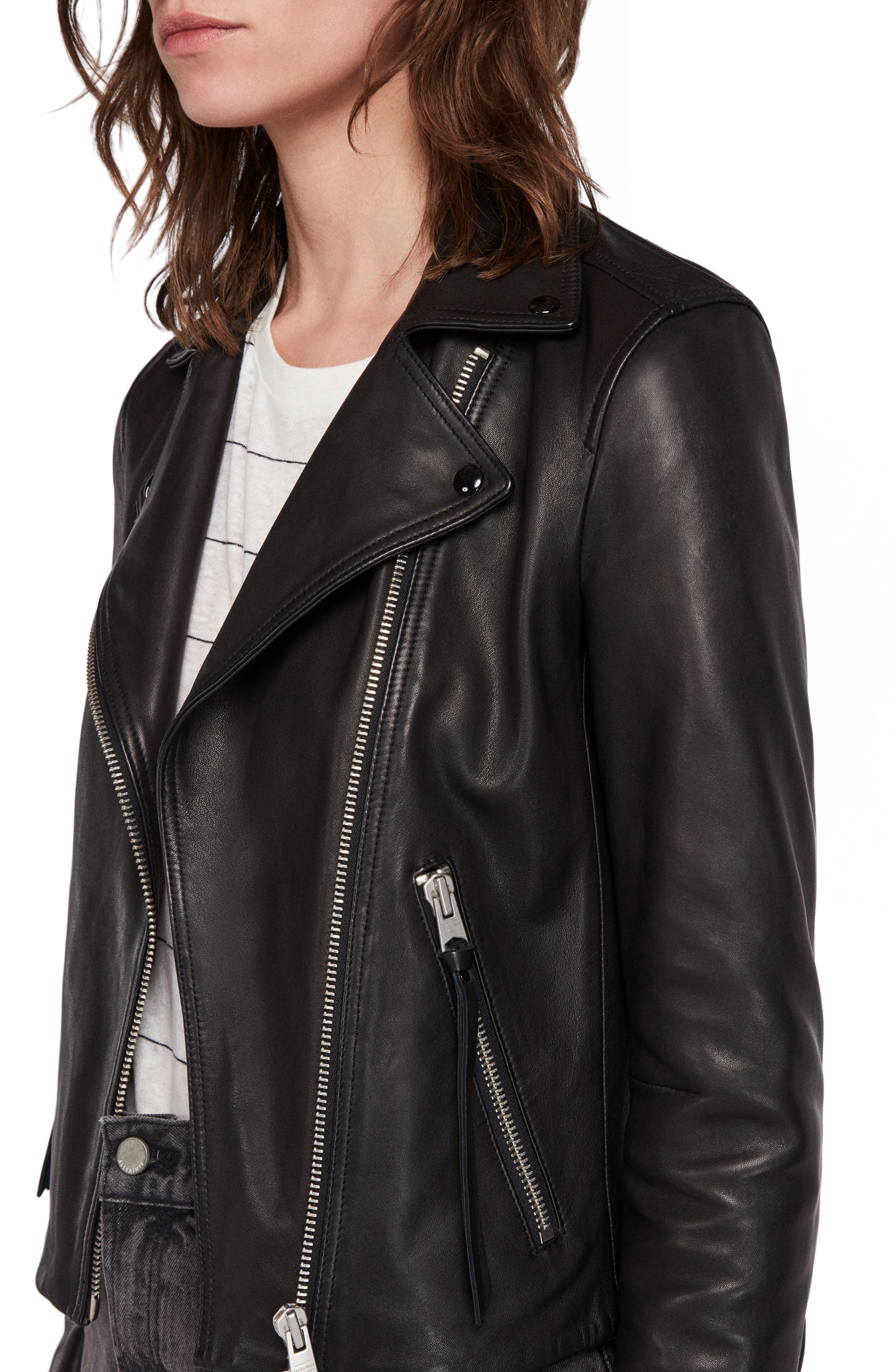 Womens Clothing Jackets Leather jackets AllSaints Leather Dalby Biker in Black 