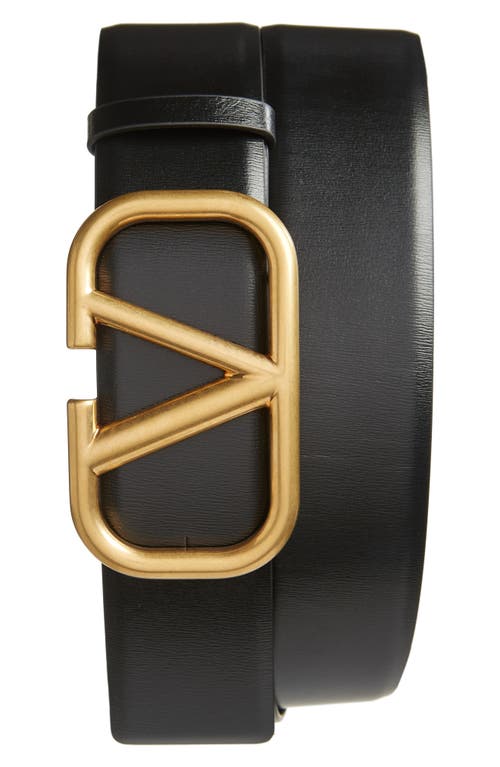 Valentino Garavani Vlogo Buckle Leather Belt In Nero/nero