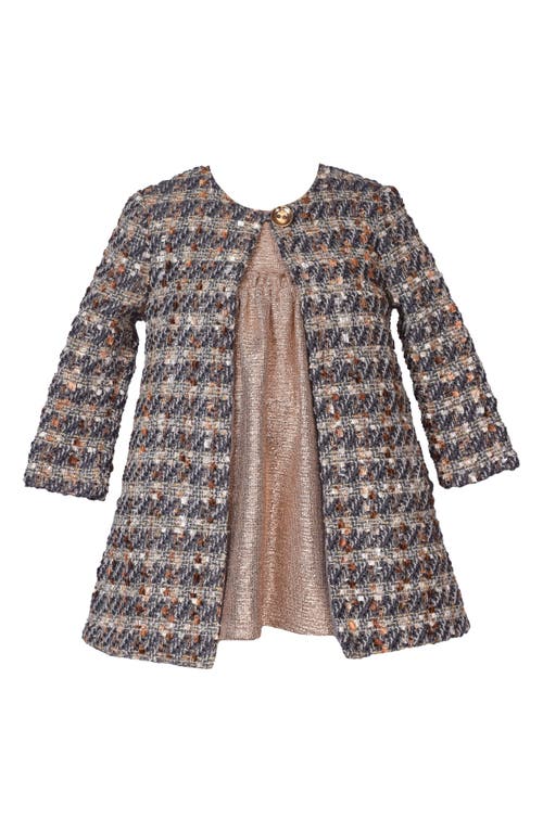 Shop Iris & Ivy Kids' Bouclé Coat & Metallic Dress Set In Gold