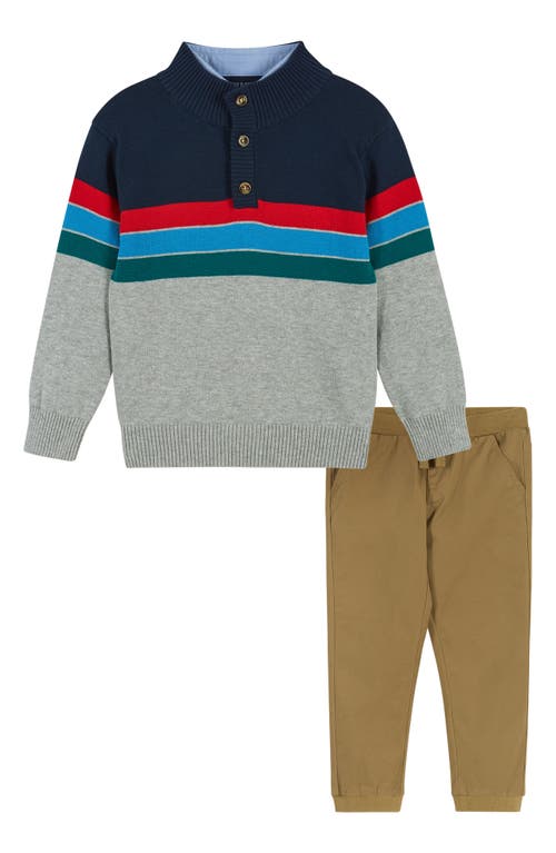 Andy & Evan Colorblock Sweater, Button-Up Shirt & Joggers Set in Color Block Grey 