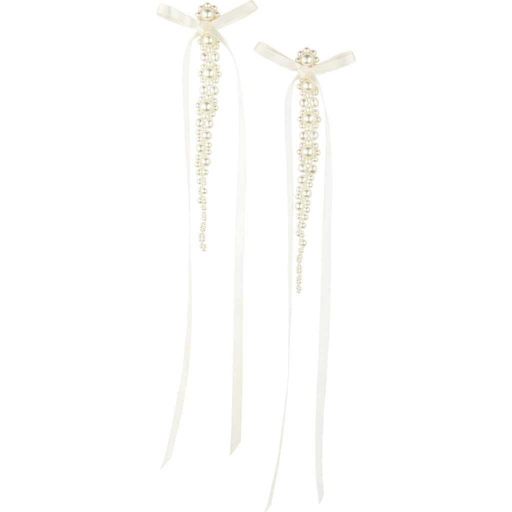 Simone Rocha Bow Ribbon Imitation Pearl Drop Earrings In Pearl/ivory