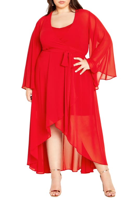 City Chic Fleetwood Long Sleeve Chiffon Wrap Dress at