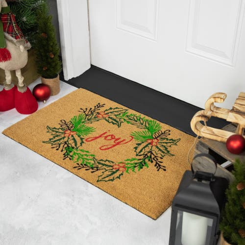 Northlight Coir Joy Wreath Indoor Rectangular Doormat In Brown