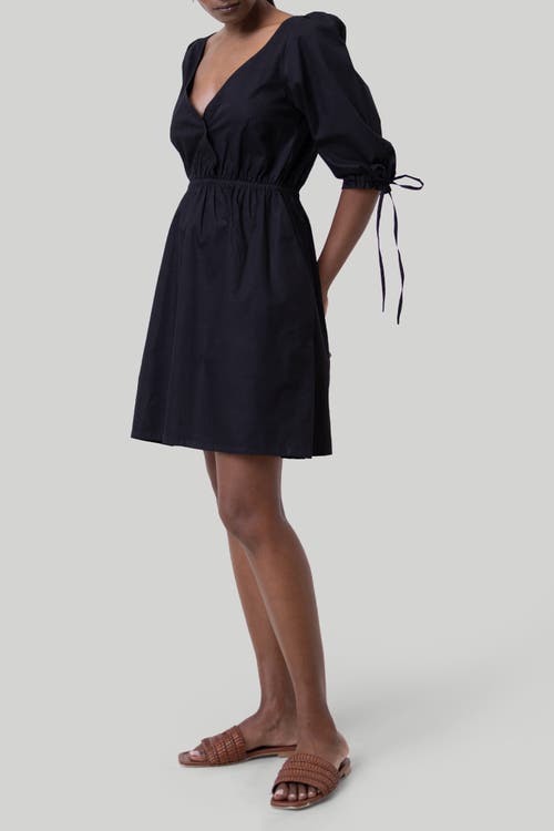 Shop Reistor Gathered Elbow Sleeve Short Dress In Black