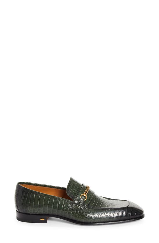 Shop Tom Ford Bailey Chain Croc Embossed Loafer In Rifle Green