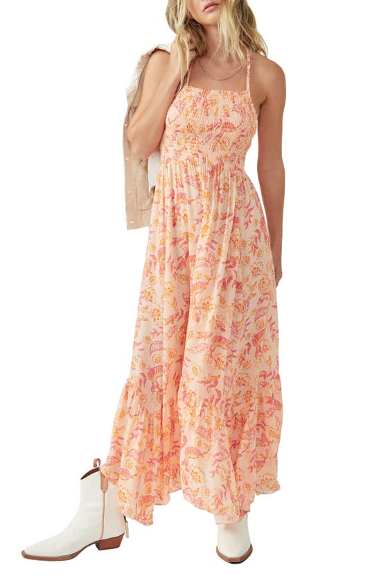 Free People Heat Wave Floral-print Maxi Dress In Coral