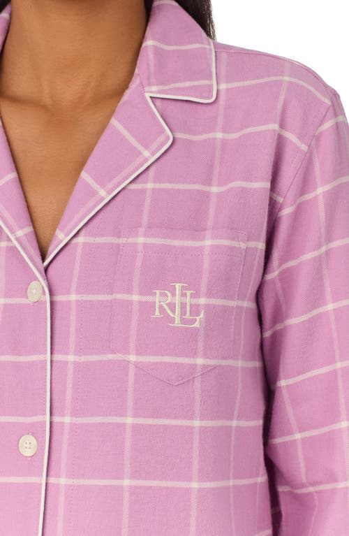 Shop Lauren Ralph Lauren Print Cotton Blend Pajamas In Pink Plaid