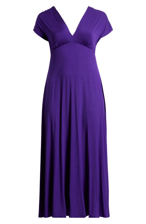 24seven Comfort Apparel Plus Size Empire Waist V-neck Maxi Dress In Purple