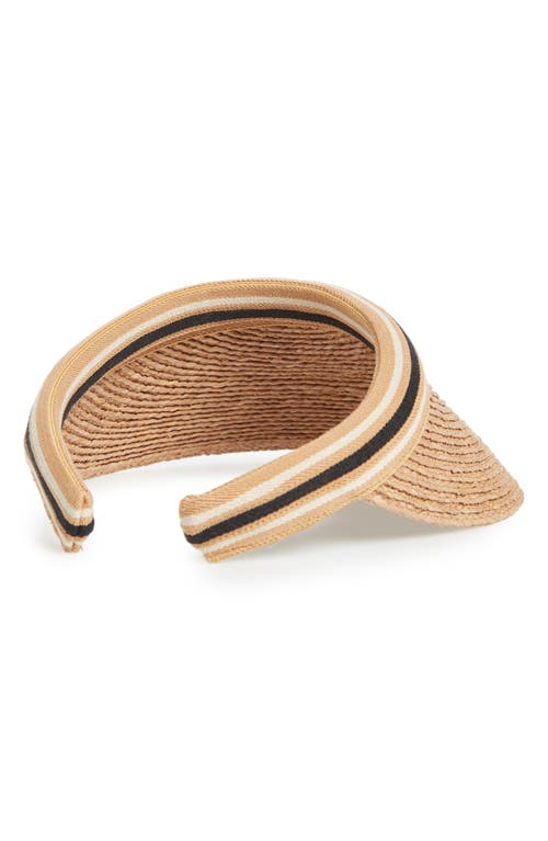 Helen Kaminski Bianca Raffia Visor In Nougat/black Stripe