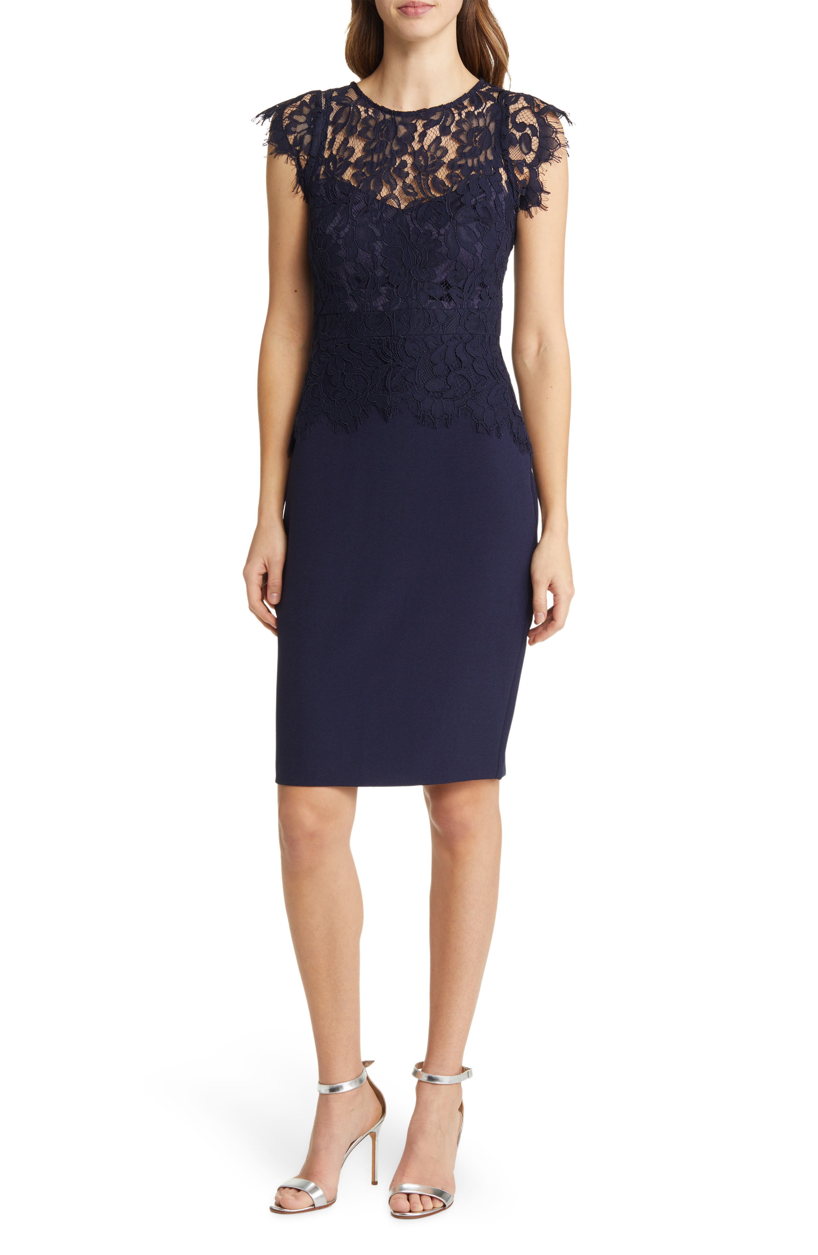 Navy Blue Lace Dress with Accessories