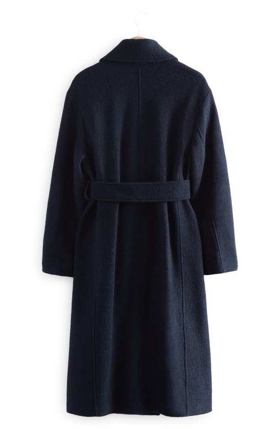 & Other Stories Belted Wool Wrap Coat In Navy