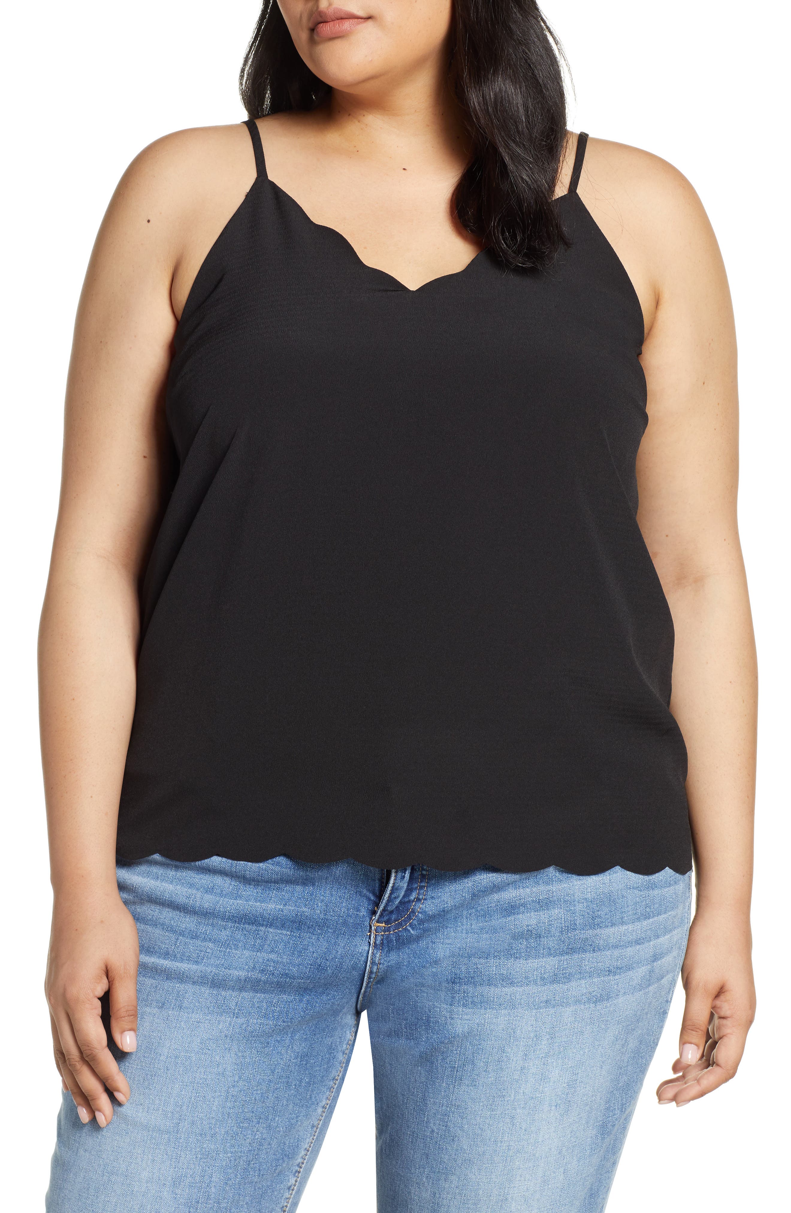 Plus Size Halogen Scallop Detail Camisole, Black