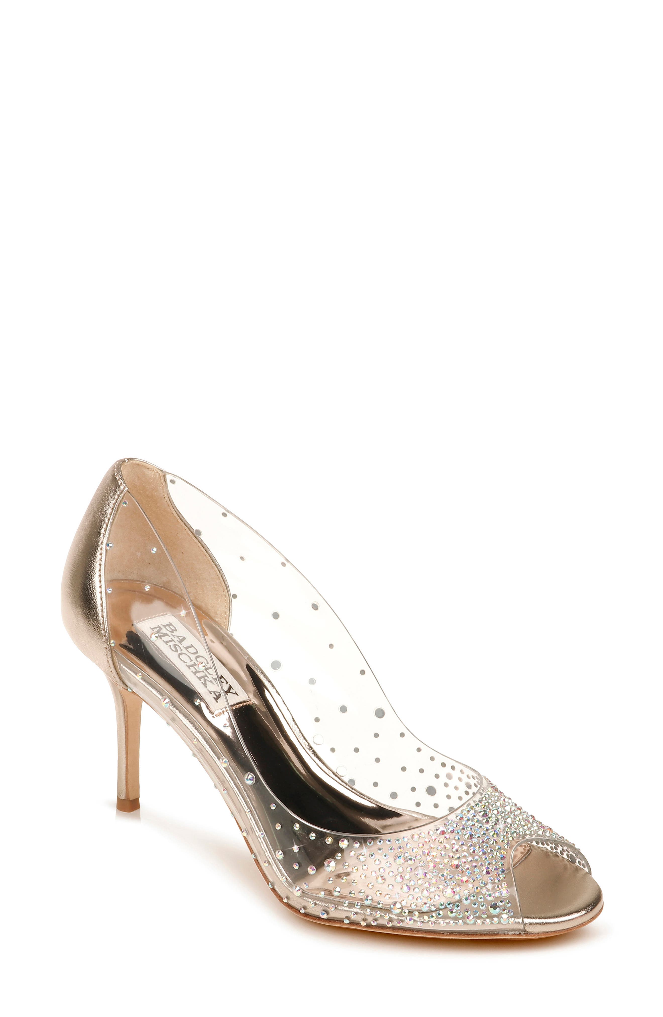 Badgley Mischka Collection Ginata Embellished Peep Toe Pump In Champagne Nappa Leather