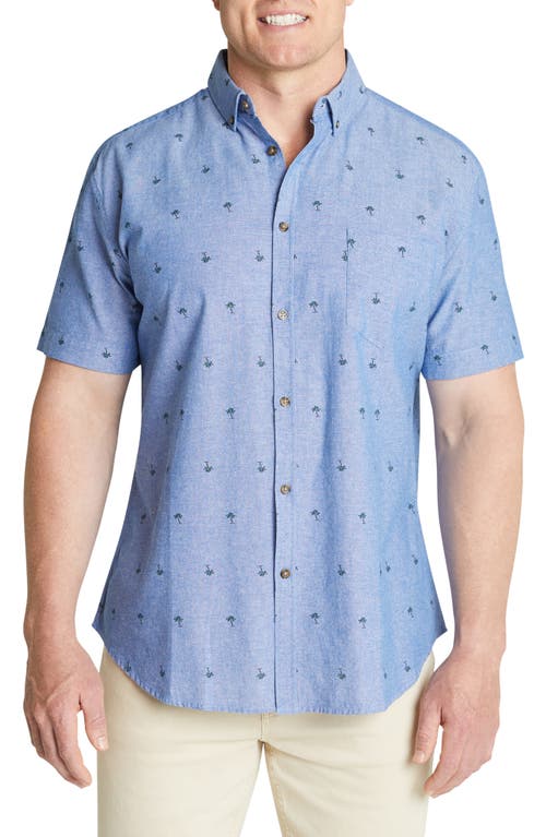 Johnny Bigg Carey Palm Print Short Sleeve Button-Down Shirt in Chambray
