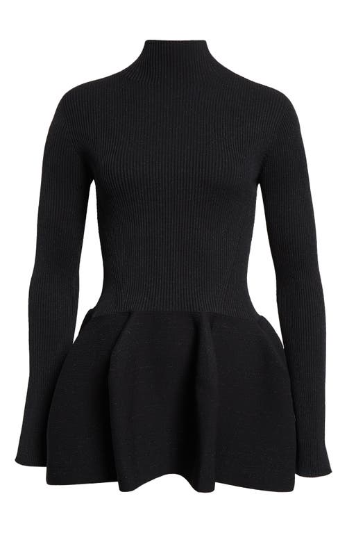 Shop Cfcl Pottery Glitter Rib Mock Neck Peplum Sweater In Black-black