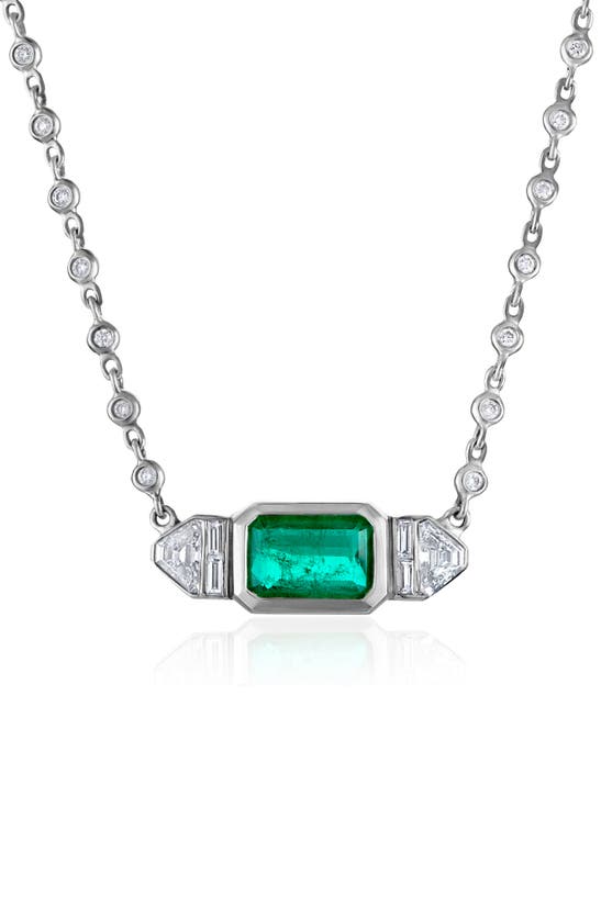 Mindi Mond Emerald Shield Pendant Necklace In Platinum/ Diamond/ Emerald