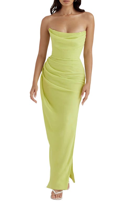 HOUSE OF CB Adrienne Satin Strapless Gown in Lime
