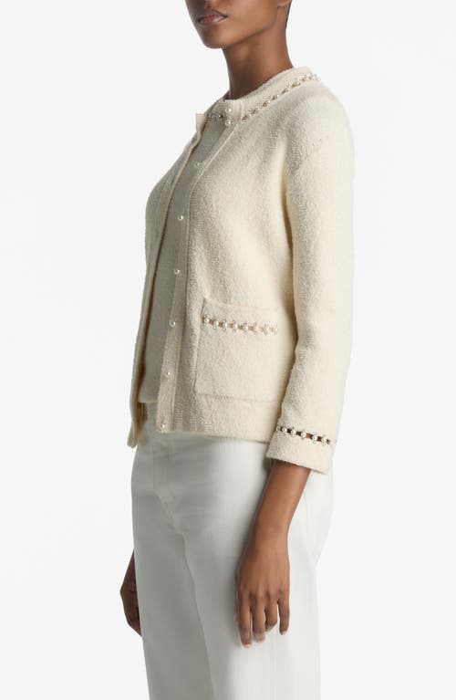 Shop St John St. John Collection Embellished Stretch Micro Bouclé Jacket In Ecru