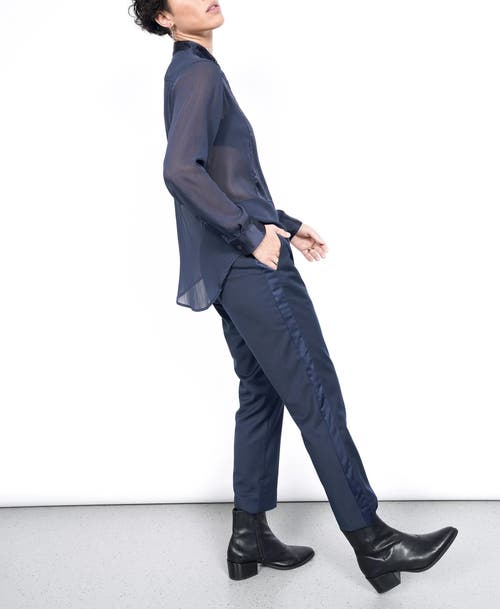 Wildfang The Empower Sheer Long Sleeve Tuxedo Button Up In Navy